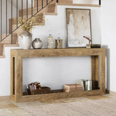 Immagine prodotto di Tribesigns Tavolino stretto da 160 cm, tavolino lungo da posizionare dietro il divano, tavolino moderno per corridoio, soggiorno, ingresso, rovere chiaro
