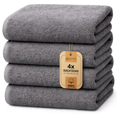 Produktbild von NatureMark 4er Duschtuch-Set – weiche und saugfähige Duschtücher aus 100% Baumwolle, geeignet für den täglichen Gebrauch – Anthrazit Grau, 70x140cm
