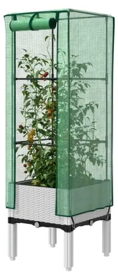 Produktbild von Hochbeet mit Gewächshausabdeckung in Rattan-Optik 40x40x140 cm