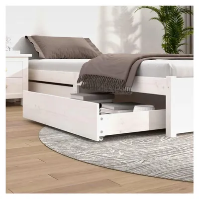 Produktbild von 2 Stück Bettschubladen für Tagesbetten Aufbewahrungsboxen Bett-Schubladen mit Rollen für Hausbetten Kinderbetten Unterbettkommoden Bettauszug Weiß Massivholz Kiefer