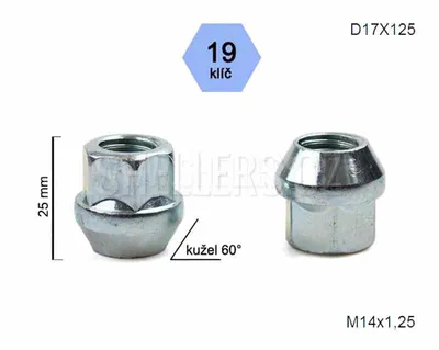 Obrázok produktu pre Matica kolesa M14x1,25 otvorený kužeľ, kľúč 19, D17X125, výška 25