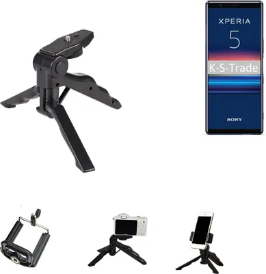 Produktbild von K-S-Trade Stativ Tisch-Ständer Dreibein Handy-Stativ Ständer kompatibel mit Sony Xperia 5 Mini-Stativ Smartphone Tripod Handy-Stativ aus Plastik