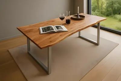 Produktbild von Esstisch Baumkante massiv Akazie natur 180 x 90 silber QUINN