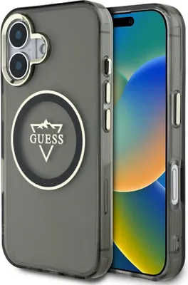 Produktbild von Guess IML Metal Logo Etui MagSafe iPhone 16 Schwarz