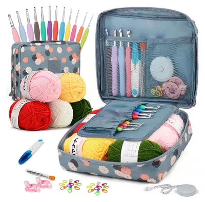Produktbild von Häkelset - Anfänger-Set - 69-teilig - Häkelnadeln - Wolle - Aufbewahrungstasche - Zubehör