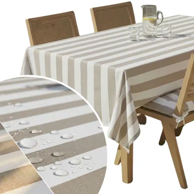 Zdjęcie produktu dla Obrus ogrodowy wodoodporny plamoodporny w paski beżowy 140x200 cm