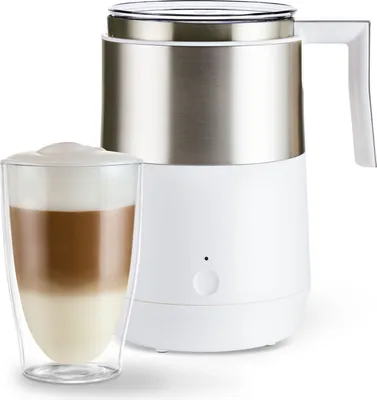 Produktbild von Tchibo Induktions-Milchaufschäumer, spülmaschinengeeigneter Rührbehälter, Einsatz und Deckel, warmer und kalter Milchschaum, für Latte Macchiato, Cappuccino und Kakao, Cremeweiß
