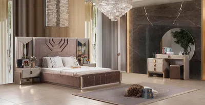 Immagine prodotto di Set per camera da letto: letto, 2 comodini, colore beige, stile moderno, design semplice e funzionale