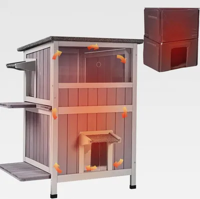 Produktbild von Katzenhaus Outdoor Winterfest aus Holz Isoliert Feral katzenhöhle Wetterfest für Winter Doppelzimmer und wasserdichter Wildkatzen-Schutthaus für den Winter (Grau, L)