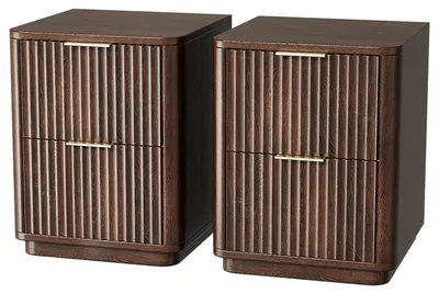 Immagine prodotto di Set di due comodini in legno di noce, dimensioni 45 x 35 x 61 cm, con 2 cassetti