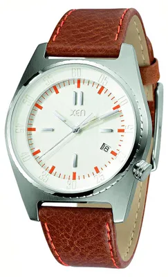 Produktbild von XEN Herrenuhr braun/weiß XQ0222 Wasserdicht 50m Armband Leder mit Uhrenbox