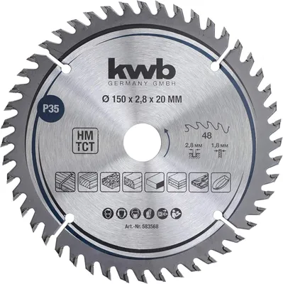 Immagine prodotto di Lama circolare kwb 150 x 20 mm, taglio molto fine, lama adatta per piani di lavoro, legno e pannelli rivestiti