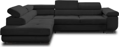 Image de Best Mobilier Zaria - canapé d'angle gauche - convertible avec coffre et têtières réglables - 5 places - en velours côtelé , Noir