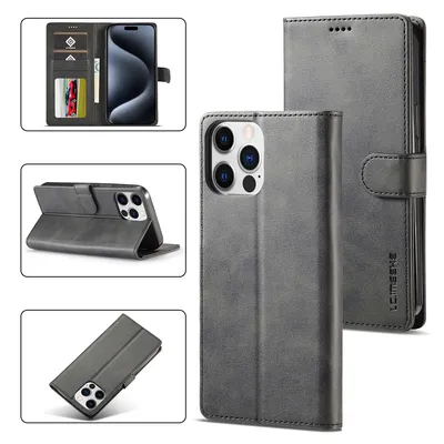 Obrázek produktu pro Pouzdro pro iPhone 15 Pro Max kožené flipové pouzdro s magnetickým uzávěrem a stojánkem, ochranné pouzdro černé