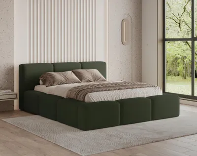 Produktbild von Chilly Polsterbett Como Grün Bouclé-Stoff 200x200 cm mit Stauraum
