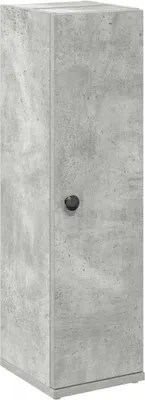 A tall, narrow cabinet with a concrete-like finish and a single dark knob on the door.