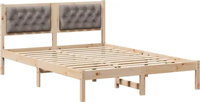 Zdjęcie produktu dla Łóżko Drewniane 140x200 Szare Rama Łóżka ze Stelażem Dwuosobowe do Sypialni