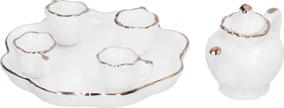 Image de Service à thé pour maison de poupée 1:12 Tasse miniature Théière Plateau Décoration Accessoires de cuisine Blanc