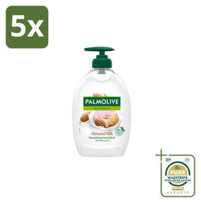 Imagen del producto de 5 unidades de jabón líquido Palmolive, aroma a leche de almendras, con dosificador, 500 ml, pack ahorro