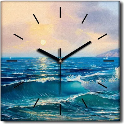 Produktbild von Coloray Uhr auf Leinwand 30x30 cm Wand Uhr Dekoration Wohnzimmer Segeltuch schwarze Hände -Meerseerwellen