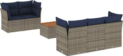 Produktbild von vidaXL 6-tlg. Garten-Sofagarnitur mit Kissen Grau Poly Rattan