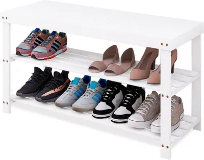 Obrázek produktu pro Lavička s úložným prostorem pro boty – Organizér do předsíně – Kombinace lavice a regálu – Rozměry: 86 x 45,5 cm – Bílá barva