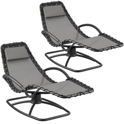 Produktbild von tectake Gartenliege ergonomisch Schwingfunktion Textilene atmungsaktiv Kopfpolster abnehmbar Armlehnen gepolstert Stahl 120kg grau