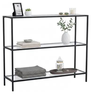 Produktbild von Konsolentisch Dkerriga, Ausziehbarer Mehrzwecktisch, Eingangskonsole, Regal mit Erweiterungen, 100x30h85 cm, Schwarz