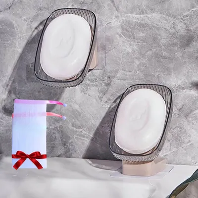 Produktbild von Dusze-Set für Bad und Küche - Set aus 2 - Selbstklebend - Antislip - Wandbefestigung oder Vertikal - mit Seifenbeuteln - Seifenablage - Seifenbehälter für Dusche