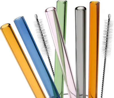 Image de bremermann 6 pailles en verre, longueur 25 cm, réutilisables, multicolores, 2 purs inclus