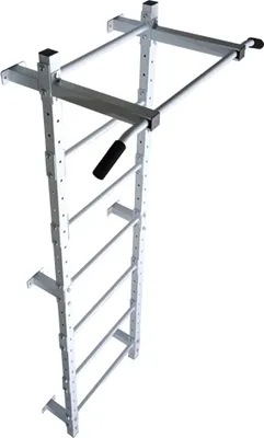 A white wall-mounted pull-up bar and ladder.