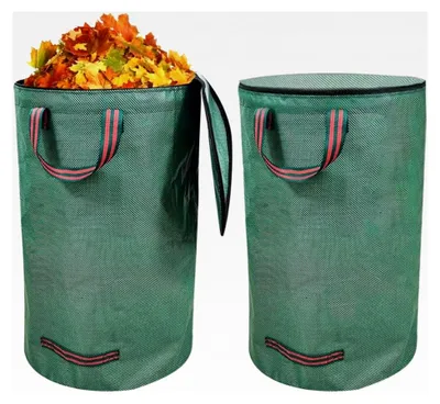 Produktbild von Gartenabfallsack 272L x 2 mit Deckel, Stabile Laubsäcke 150g/m², Wasserdicht und Faltbar, Selbststehende Grünschnittsäcke mit Griffen, Wiederverwendbare Gartenmüllsäcke für Zweige und Gartenabfälle