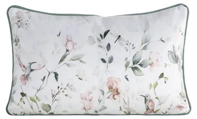 Zdjęcie produktu dla Poduszka dekoracyjna welwetowa INEZ 45x30 cm biało-zielona w liście