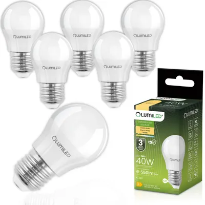 Obrázek produktu pro Sada 6 LED žárovek, patice E27/P45, kulatý tvar, 5W, náhrada za 40W, 550 lm, teplá bílá (3000K), úhel svícení 180°, 230V, matný povrch, nestmívatelné, balení 6 kusů