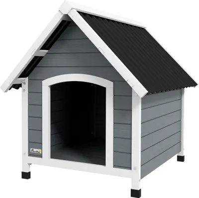 Produktbild von Hundehütte, wetterfest, herausnehmbarer Boden, Tannenholz, 75x88x82 cm, Grau/Schwarz