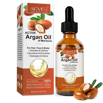 Image de Huile d'argan Huile pour les cheveux Visage Peau Cheveux Ongles Barbe Soins pressés à froid Bio Vegan, 2x 60ml
