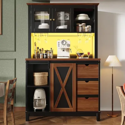 Immagine prodotto di Armadio alto da cucina con illuminazione a LED e controllo tramite app, dimensioni 104x40x180 cm, colore nero