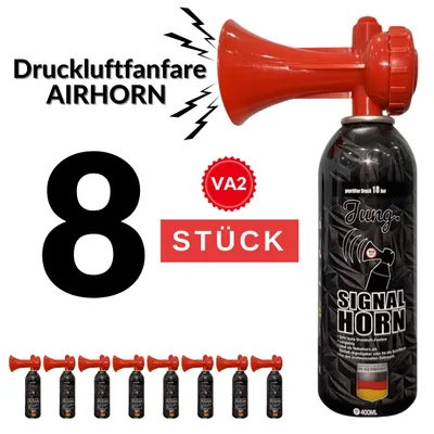 Produktbild von JUNG VA2 Druckluftfanfare Air Horn Profi Qualität 8x400ml, 150 Lange Signale, Fanfare für WM 2026, Weltmeisterschaft, als Warnsingnal, Hupe Tröte
