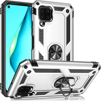 Produktbild von NALIA Ring Hülle für Huawei P40 Lite, Handy Schutz Tasche Cover Case Bumper Etui Silber