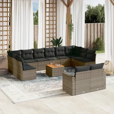 Produktbild von Grau 13-tlg. Garten-Sofagarnitur mit Kissen Grau Poly Rattan ,Design 2024 Neu
