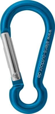 Blauer Zubehörkarabiner MINI von Aliens; 5 cm lang; aus Aluminium; für Kletterzubehör.