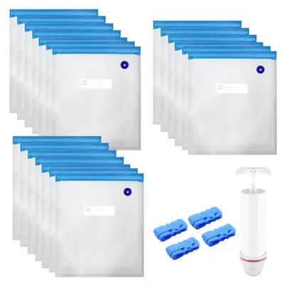 Image de Lot de 20 sacs de conservation sous vide réutilisables, dimensions 30 x 34 cm