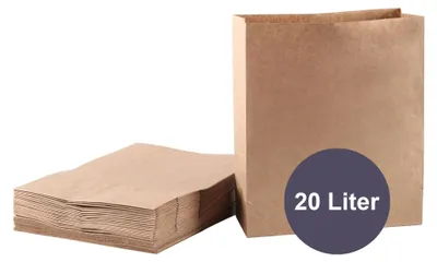 Obrázok produktu pre 50 kusov biologicky rozložiteľných papierových vriec s objemom 20 litrov