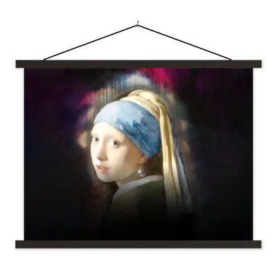 Produktbild von MuchoWow® Textilposter Das Mädchen mit dem Perlenohrring - Vermeer - Nebel 60x45 cm mit schwarzem Rahmen - Poster Schlafzimmer