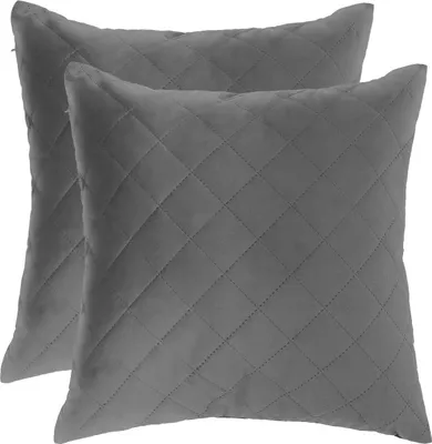 Produktbild von Samt Kissen Set, Zierkissen, 45x45 cm, Grau, mit Füllung, Deko Kissen, Sofakissen für Wohnzimmer Schlafzimmer, Quilted Gray [091]