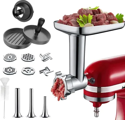 Produktbild von Fleischwolf-Aufsatz für KitchenAid-Standmixer,Inklusive Fleischwolf aus Metall,Wurstfüller, Fleischbällchen-Maker-Zubehör und Scheibenzerkleinerer-Set