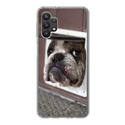Produktbild von MuchoWow® Handyhülle Schutzhülle Hülle für Samsung Galaxy A32 5G Hund - Lustig - Katzenklappe - Kinder - Jungen - Mädchen - Kinder Silikon Softcase Handy Hülle - Softcase
