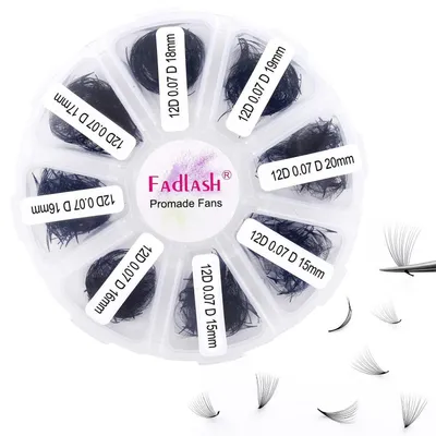 Image de Extensions de cils en éventail, 12D, 1000 pièces, longueur de 15 à 20 mm, épaisseur de 0,07 mm, courbure D