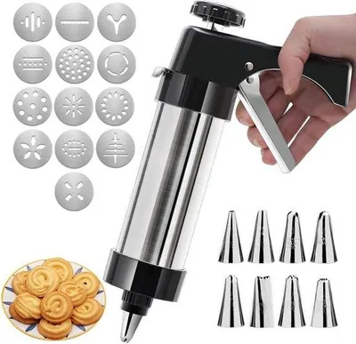 Immagine prodotto di Sagomatrice per biscotti di grande capacità, 13 stampi, 8 beccucci, argento