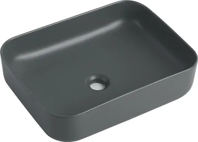 Produktbild von sanicomfort Aufsatzwaschtisch Glaros 50 x 39 cm – eckiges Waschbecken ohne Überlauf – Keramik Waschschale in dunkelgrau matt, modernes Design für Bad & Gäste-WC